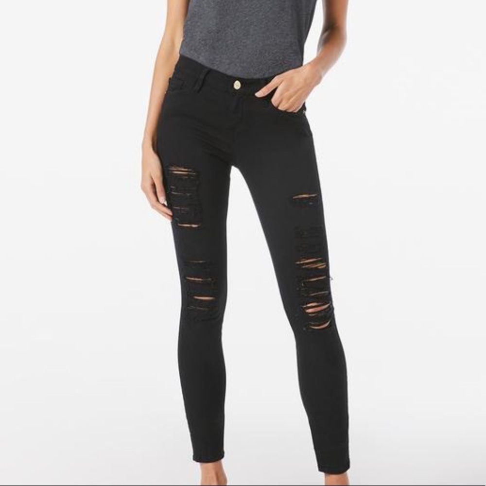 Frame Denim Le Skinny de Jeanne Distressed Black